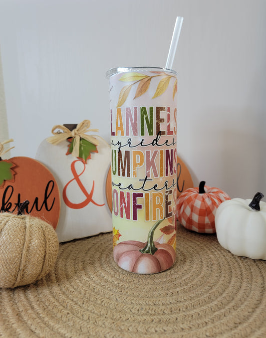 Fall Flannels Pumpkins Bonfires 20 OZ Sublimation Tumbler