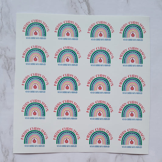 Christmas Theme - Assorted Rainbow - "Merry Christmas, Your Order Has Arrived" - Waterproof Sticker Sheet