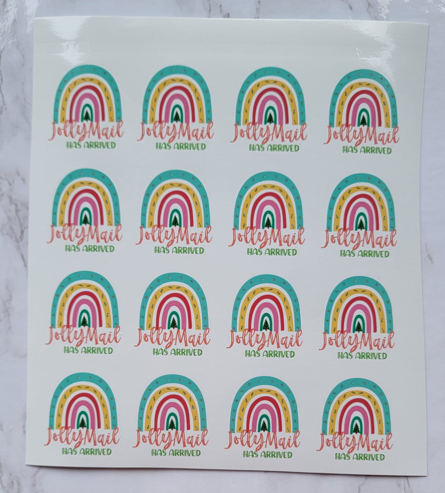 Christmas Theme - Assorted Rainbow - "Jolly Mail Has Arrived" - Waterproof Sticker Sheet