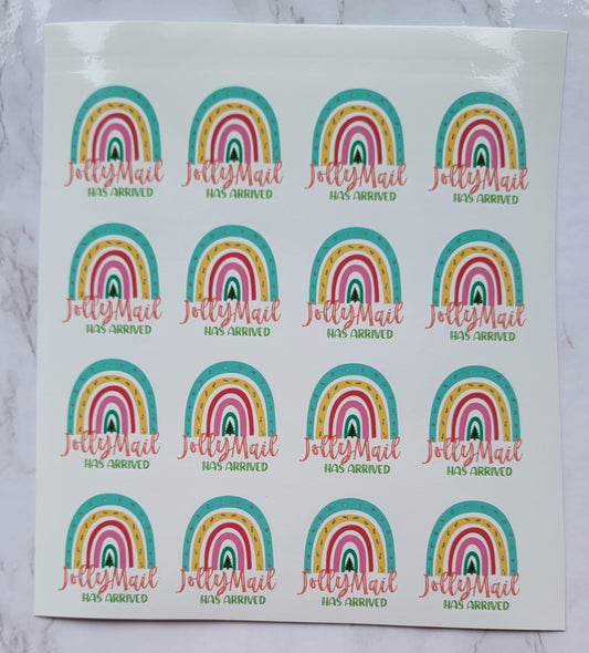 Christmas Theme - Assorted Rainbow - "Jolly Mail Has Arrived" - Waterproof Sticker Sheet