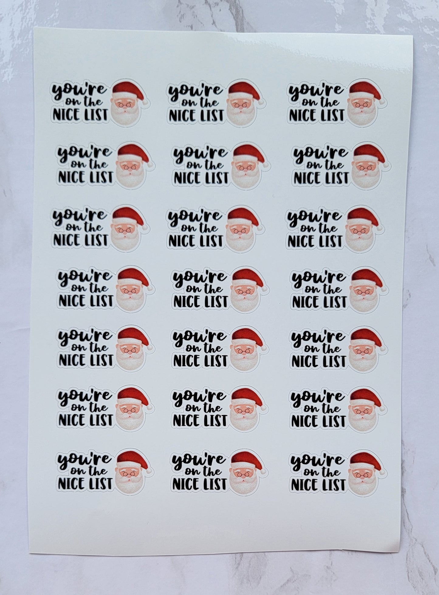 Christmas Theme - Bearded Man w/ White Hat - Cartoon - "You're On The Nice List" - White Background - Waterproof Sticker Sheet