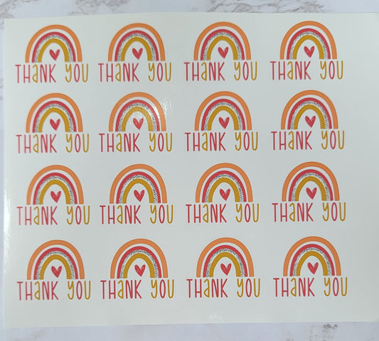 Multicolored Rainbow - "Thank You" - White Background - Waterproof Sticker Sheet