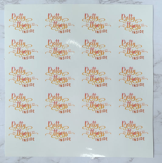 "Pretty Things Inside" - Cursive - Pink - Orange Fade Design w/ White Background - Waterproof Sticker Sheet