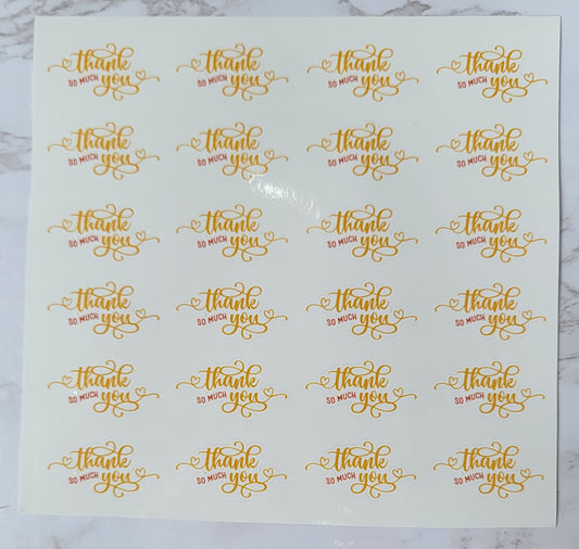 "Thank You So Much" - Gold & Red w/ White Background - Waterproof Sticker Sheet