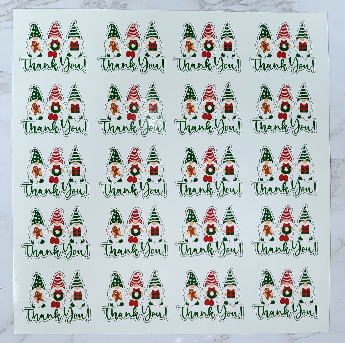 Christmas Theme - Garden Gnome - Cartoon - "Thank You" - Assorted Colors w/ White Background - Waterproof Sticker Sheet