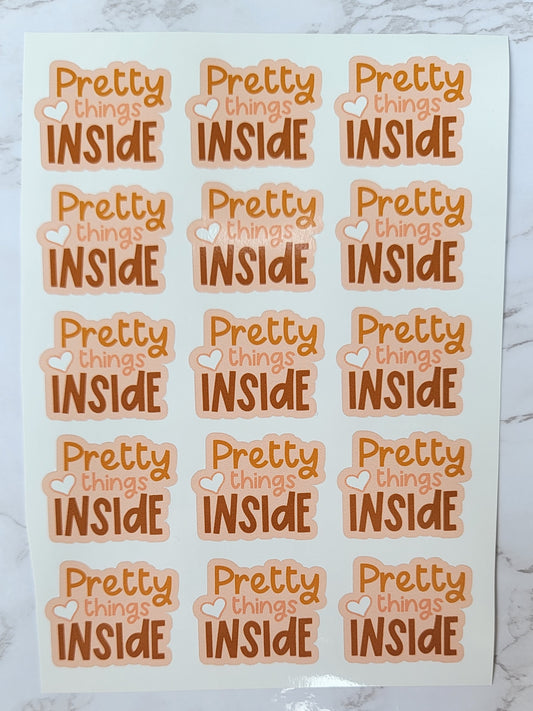 "Pretty Things Inside" - Assorted Colors w/ Coral Pink Background - Waterproof Sticker Sheet