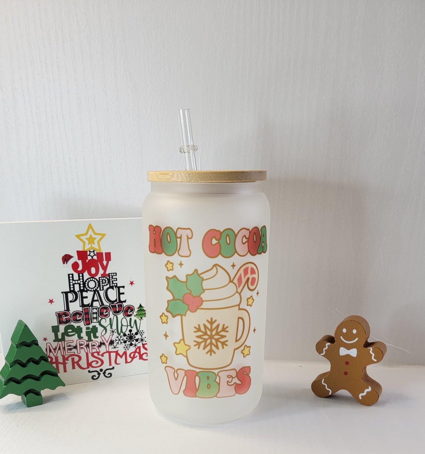 Christmas 16 oz Coffee Hot Cocoa Vibes Can Glass Cup