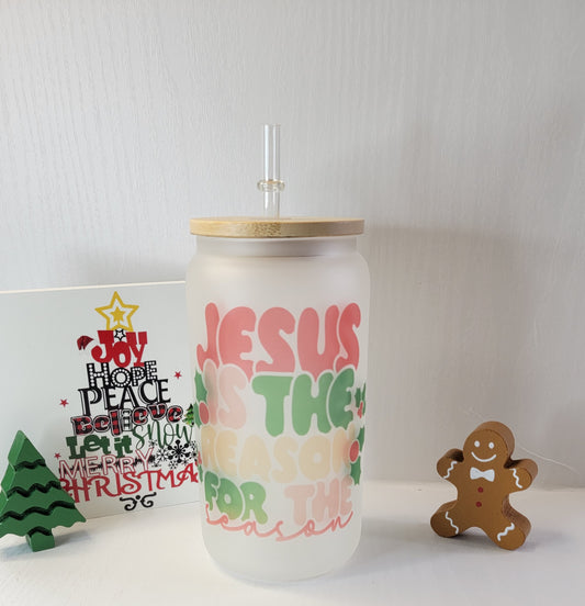 Christmas Jesus Is The Reason 16 oz Coffee Can Glass Cup