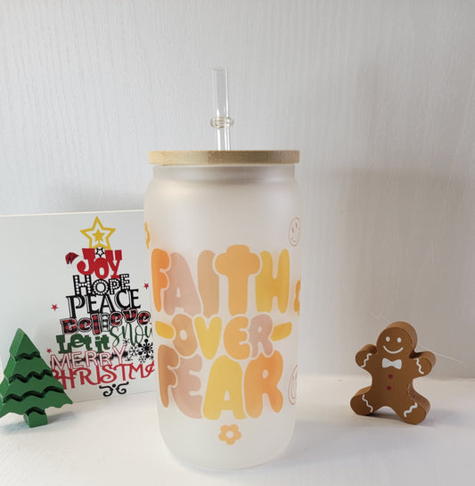 Christmas Faith Over Fear 16 oz Coffee Can Glass Cup