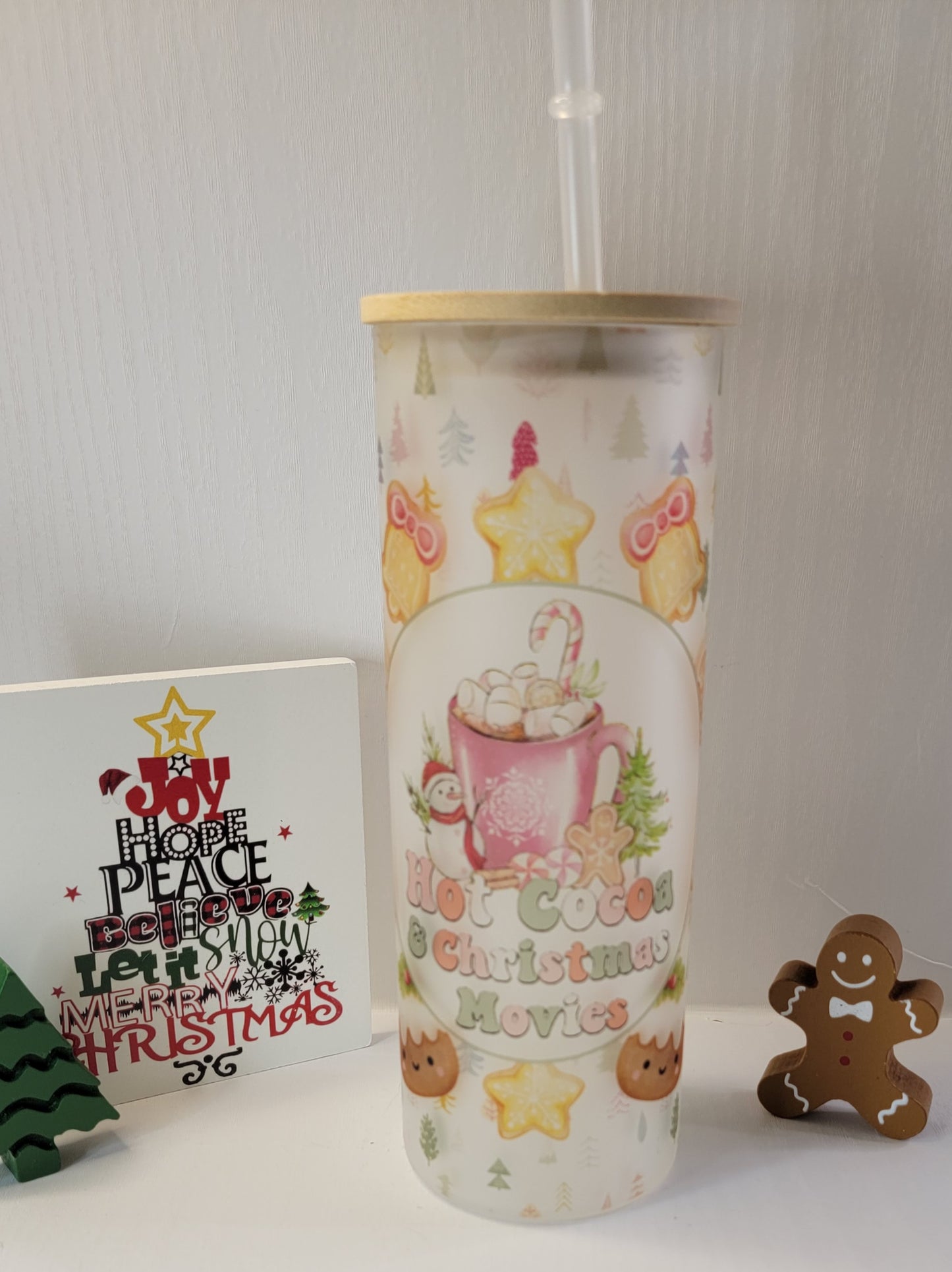 Hot Cocoa and Christmas Movies Christmas 25 oz Coffee Can Glass Tumbler