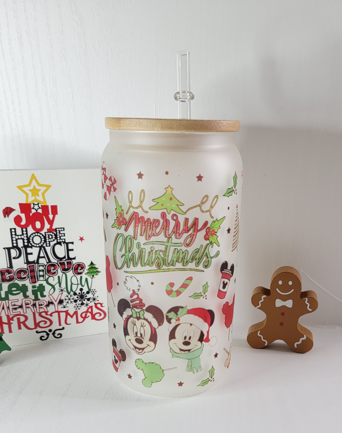 Merry Christmas Candy Canes 16 oz Coffee Can Glass Cup