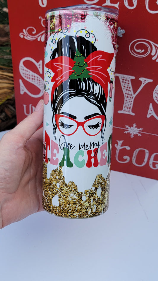 Christmas One Merry Teacher - 20 oz sublimation tumbler