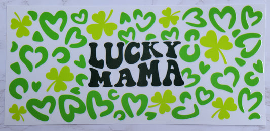 St Patricks Lucky Mama - 16 oz Libby UV DTF Wrap RTS
