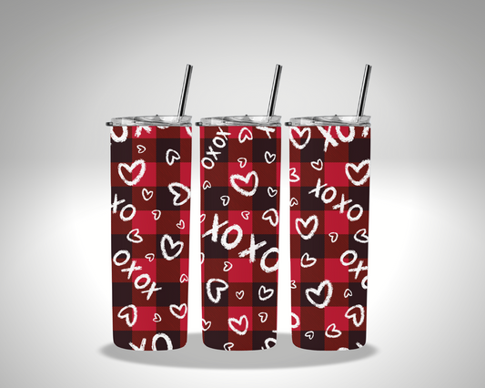 Valentines XOXO Plaid Sublimation 20 oz tumbler
