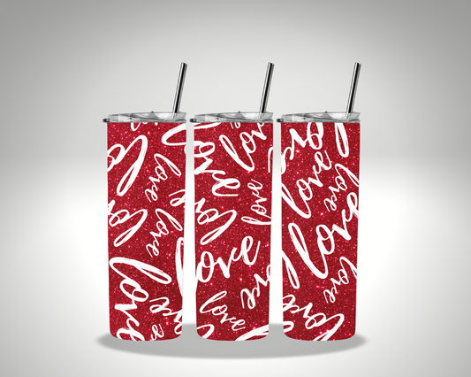 Valentines Red Cursive Love Sublimation 20 oz tumbler