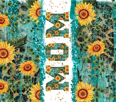 Yellow Sunflower "Mom" - Blue w/ Cheetah 20 Oz Sublimation Transfer