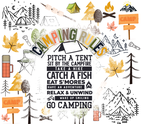 "Camping Rules" - White w/ Colorful 20 Oz Sublimation Transfer
