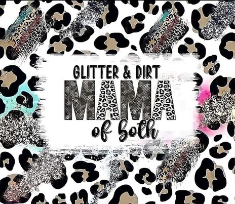 Silver & White Cheetah Pattern "Mama of Both" 20 Oz Sublimation Transfer
