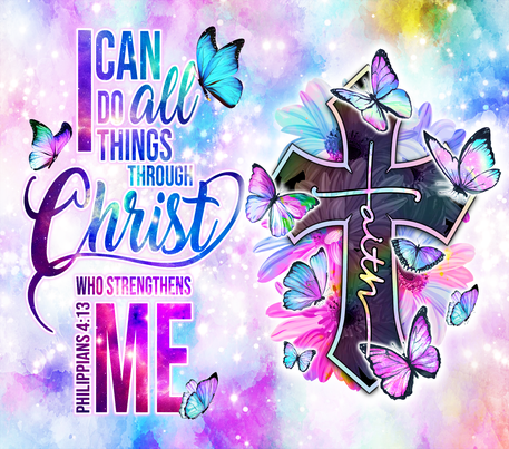 Christianity Quote - "Faith" - White, Pink & Blue 20 Oz Sublimation Transfer
