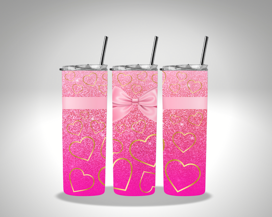 Valentines Bow and Hearts Sublimation 20 oz tumbler