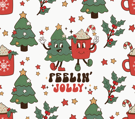 Christmas Trees - "Feelin' Jolly" Green & Red w/ White Background - 20 Oz Sublimation Transfer