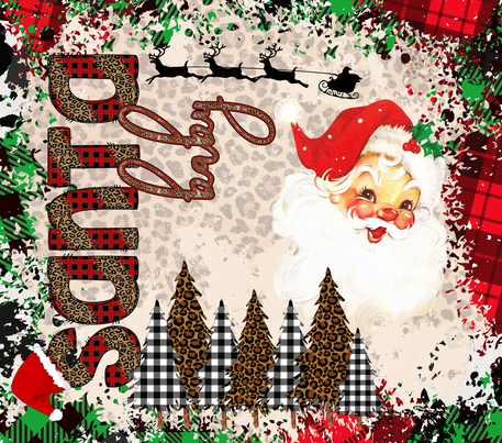 Christmas Theme - "Santa Baby" - Plaid Multicolored w/ Cheetah Background - 20 Oz Sublimation Transfer