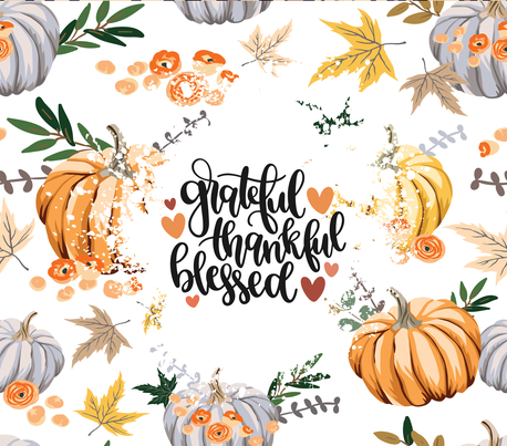 Assorted Pumpkin - "Grateful, Thankful, Blessed" - White - 20 Oz Sublimation Transfer