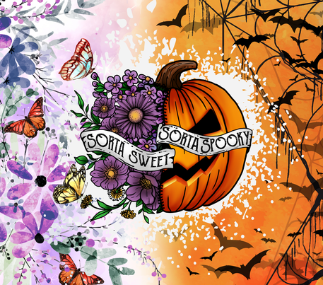 Halloween Pumpkin - "Sorta Sweet, Sorta Spooky" - Purple & Orange - 20 Oz Sublimation Transfer