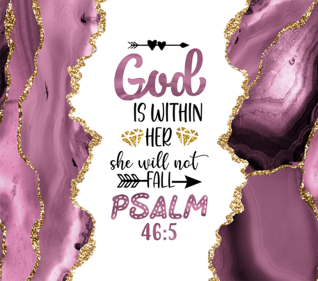 Christianity, Motivational Quote - "She Will Not Fall" - Coral Pink w/ White Background - 20 Oz Sublimation Transfer