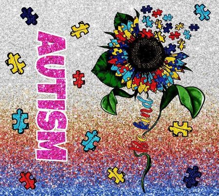 Autism Awareness - Multicolored Puzzle Piece Flower - Sparkly Background - 20 Oz Sublimation Transfer