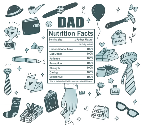 Qualities of A Dad - "Dad Nutrition Facts" - Blue w/ White Background - 20 Oz Sublimation Transfer