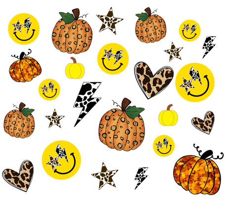 Autumn Theme - Multicolored Pumpkin/Smiley Faces - 20 Oz Sublimation Transfer