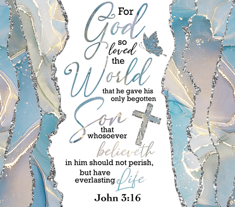 Christianity, Motivational Quote - "John 3:16" - Coral Blue, Gold & White - 20 Oz Sublimation Transfer