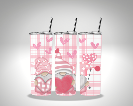 Valentines Pink Gnomes Hearts Sublimation 20 oz tumbler