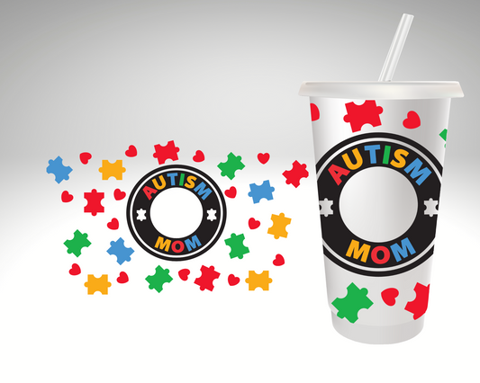 Autism Mom HOLE - 24 Oz cold cup UV DTF Wrap