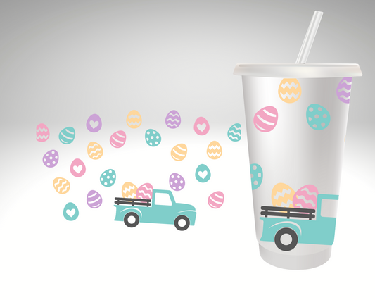 Easter Truck with Pastel Eggs HOLE - 24 Oz cold cup UV DTF Wrap