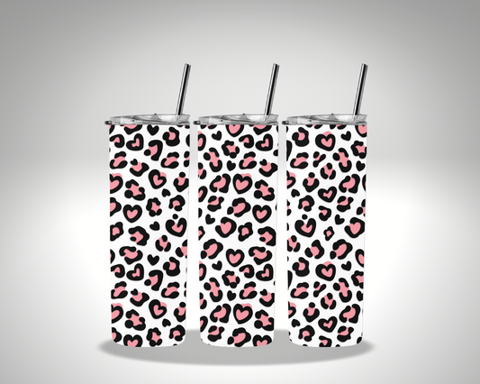 Valentines Pink Leopard Hearts Sublimation 20 oz tumbler