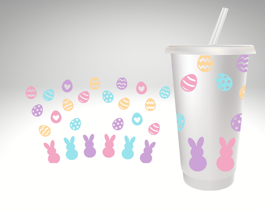 Easter Pastel Eggs and Peeps HOLE - 24 Oz cold cup UV DTF Wrap