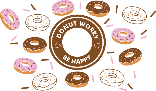 Sprinkled Donut Worry Be Happy HOLE - 24 Oz cold cup UV DTF Wrap