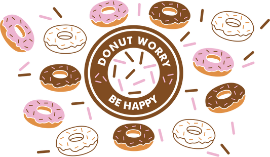 Donut Worry Be Happy Sprinkled Donuts NO HOLE - 24 Oz cold cup UV DTF Wrap