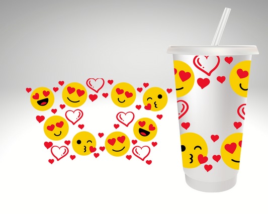 Valentines Emoji Love HOLE - 24 Oz cold cup UV DTF Wrap