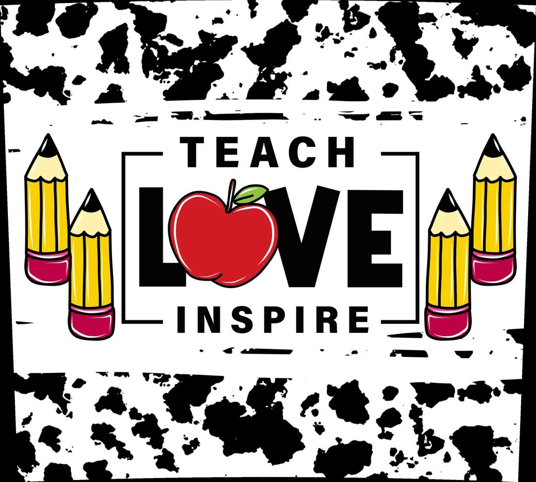 School Teachers Appreciation - "Teach, love, Inspire" - School Composition Book Design w/ Yellow School Pencils - 20 Oz Sublimation Transfer