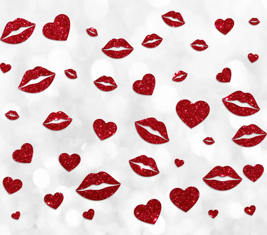 Valentine's Theme - Red Lips & Hearts - White Background - 20 Oz Sublimation Transfer