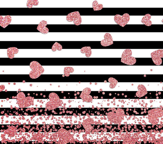 Valentine's Theme - Flying Pink Diamond Hearts w/ White & Black Background - 20 Oz Sublimation Transfer