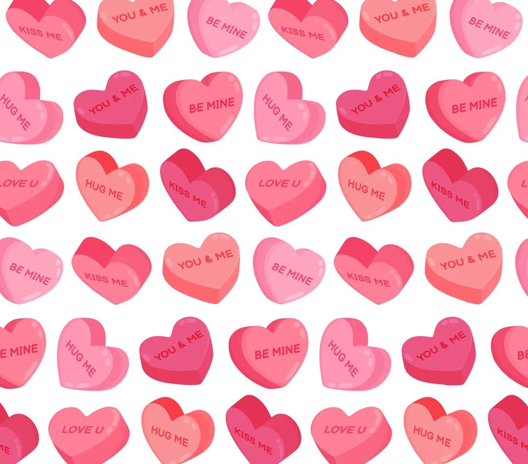 Valentine Theme Candy Hearts - "Hug Me" - "You & Me" - 20 Oz Sublimation Transfer
