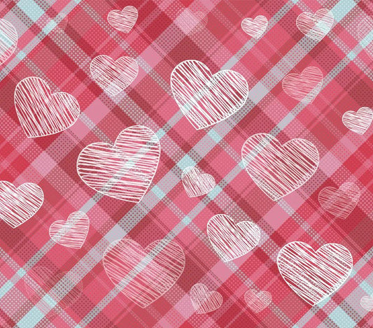 Valentine's Theme - White Hearts w/ Pink & White Plaid Background - 20 Oz Sublimation Transfer