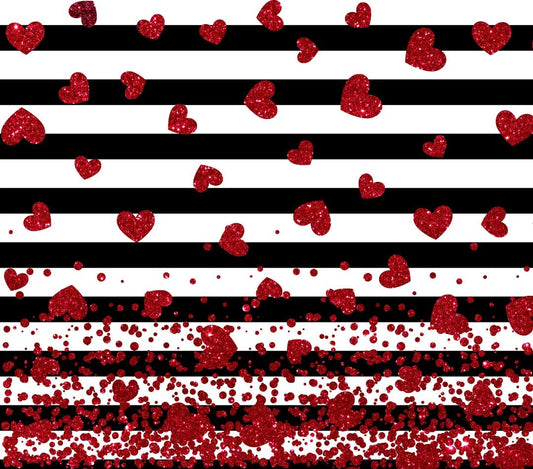 Valentine's Theme - Flying Red Hearts w/ White & Black Background - 20 Oz Sublimation Transfer