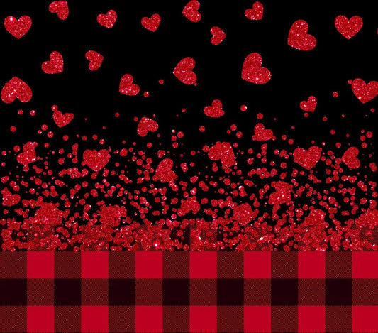 Valentine's Theme - Red Hearts w/ Plaid Background - Black Background - 20 Oz Sublimation Transfer