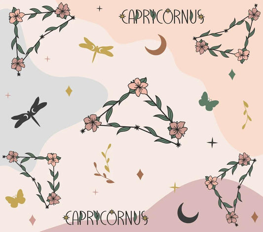 Astrology Theme - "Capricornus" - Pink, Blue, & Orange w/ Floral Design - 20 Oz Sublimation Transfer