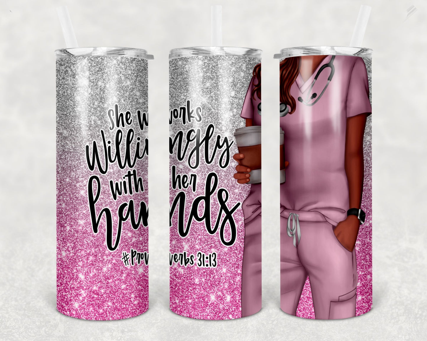 Pink Nurse She Works Willingly With Her Hands - 20 oz Sublimation Tumbler